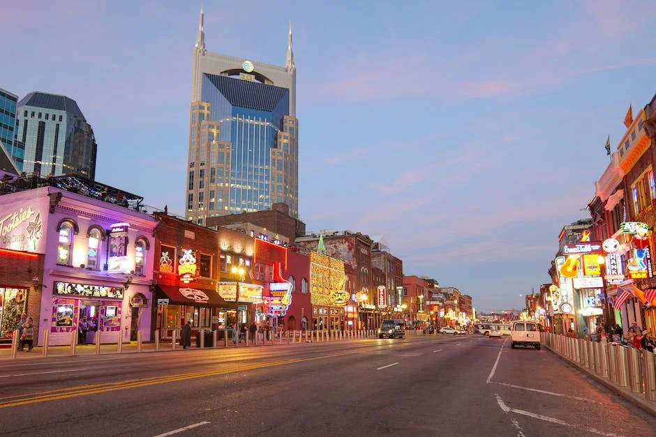 Broadway and the Downtown Core neighborhood in Nashville