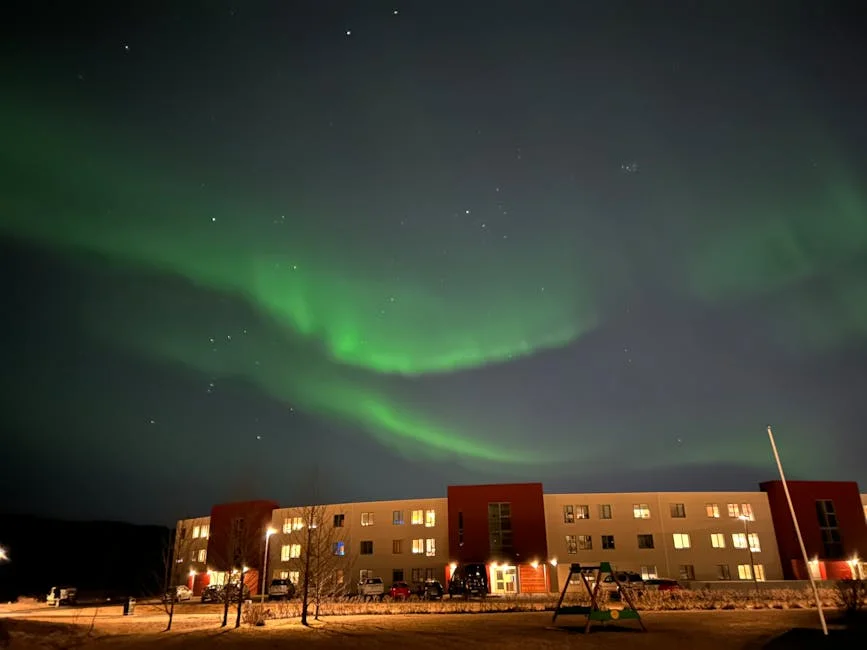 Laugardalur neighborhood in Reykjavik for Northern Lights